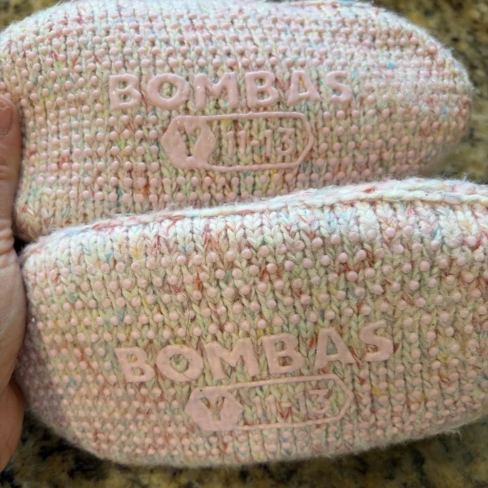 Bombas Pink/Multi Cable Knit Gripper Slippers Unisex Youth Kid Girl Shoes 11-13